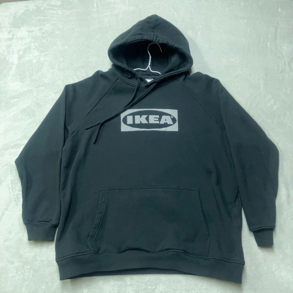IKEA Aurtiende Hoodie Mens‎ L/XL Black Graphic Reflective Logo 05.801.90